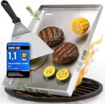 NTG - Grillplatte aus 4mm rostfreiem Edelstahl [40 x 30cm] - Plancha mit Fettablauf und Grillspachtel - für Gas- & Kohlegrill - formstabil Grill Zubehör