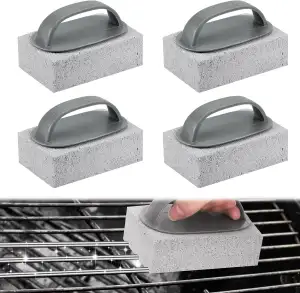 4 Stück Bimsstein Reinigungsstein Grill, Bürsten Reinigungsblock mit Griffen, Re