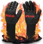 SPGOOD Grillhandschuhe hitzebeständig 800 Grad feuerfeste Handschuhe Kochhandschuhe Backhandschuh...