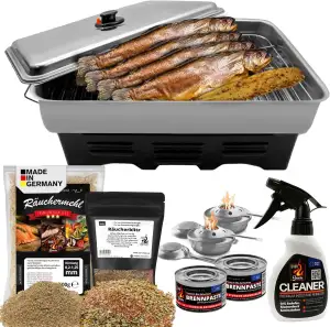 Deluxe Edelstahl Tischräucherofen XL Set mit Brennpaste | Räucherofen mit Räuche