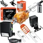 KESSER® Edelstahl Grillspieß Set 107cm passend für Weber Spirit Gasgrill, BBQ Fleischklammer, Griffstück und Motor Elektrischer Drehspieß 220V- 240V, Inkl. 4X Fleischnadeln und Montagezubehör Schwarz