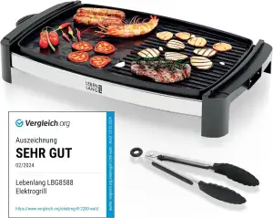 LEBENLANG Tischgrill Elektrisch 2000W - Inkl. Grillzange I 45x30cm I Plancha Ele