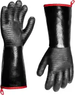 45CM Grillhandschuhe Hitzebeständig Extra Lang, Neoprenhandschuhe Hitzebeständig, Ofenhandschuhe Mit Wärmeisolierung rutschfeste Und Schneidfeste Protektoren Für Kochen, Backen & Grillen