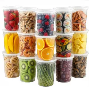 Femora Deli-Behälter aus Kunststoff, 900 ml, 24 Sets – wiederverwendbar, auslauf