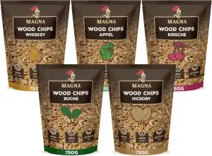 Magna Premium Wood Chips Set - 3,75 KG - Räucherchips, Smokerchips - 100% Natürlich - für Holzkoh...