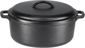 Amazon Basics Rund Schmortopf aus bereits eingebranntem Gusseisen, zwei Griffe, 6,62 l, Schwarz