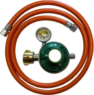 Gasschlauch 2 m mit 50 mbar Druckregler & Manometer – Propan/Butan Schlauch Set 
