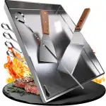 Grillplatte - Plancha Grill Platte aus dickem & rostfreiem Edelstahl – 40 x 30 cm – für BBQ Gasgrill & Kohlegrill geeignet +PLUS: 2x Grillspachtel & 5x Spieße