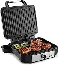 YASHE Kontaktgrill, 4 Scheiben Panini Grill Antihaftbeschichtete Platten, 1800W 
