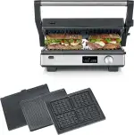 SEVERIN Kontaktgrill SEVINI FLEX, 3-in-1 Multikontaktgrill, hochwertige Keramikbeschichtung, XL-Grillfläche, spülmaschinengeeignete Grillplatten, Burger, Panini, 2000W, schwarz/Edelstahl, KG 2380