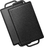 GFTIME Gusseisen Grillplatten 33 x 21cm für Ofen, Herd & Grill, Holzkhlegrill Gusseiserne Wende-Grillplatten, Gussgrillplatte, Kochgrill & Grillpfan 2 in 1 Reversible Griddle Grill,1 Packung