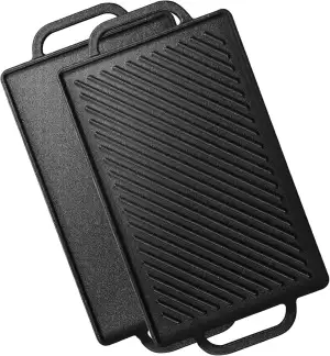 GFTIME Gusseisen Grillplatten 33 x 21cm für Ofen, Herd & Grill, Holzkhlegrill Gu