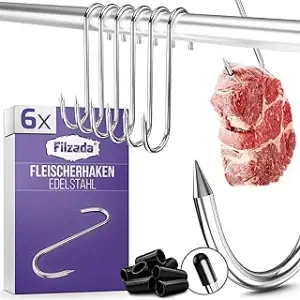 Filzada® 6x XXL Fleischerhaken Edelstahl - 50 kg - Belastbar - Ø 5mm - Hochwerti