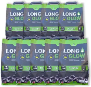 Long Glow® Grillbriketts 27 kg Oliven Premium Briketts - bis 4h Brenn- & Glutdau