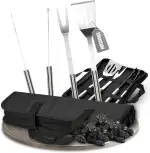 3er Grillset mit Tragetasche - Edelstahl Grillbesteck mit Grillzange, Grillgabel und Wender - Ges...