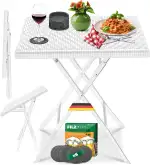 KESSER® Balkontisch klappbar | Wetterfest/UV-beständig Balkonmöbel | Beschichteter Stahl & Rattan-Optik | Outdoor Gartentisch | Gartenmöbel mit 6 Filz-Untersetzer | Bistrotisch bis zu 100 kg belastbar