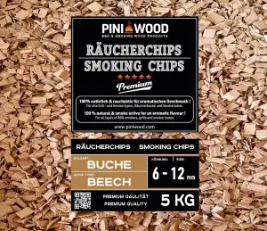 PINI 5 Kg Räucherchips Buche 6-12 mm Smoking Chips Räucherspäne 18 Liter