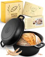 KRUSTENZAUBER Gusseisen Topf als Schmortopf mit Deckel - 26cm Dutch Oven als Gusseisen Bräter oder Brotbacktopf - Backofengeeigneter Gusseisentopf Cast Iron Pot als hochwertiger Kochtopf inkl. Rezepte