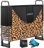 KESSER® Kaminholzregal Metall 130x36x117cm Brennholzregal außen Stahlrahmen + Abdeckung & Handschuhe Kaminholzunterstand 200kg Wasserdichter Holzlager Holzstapelhilfe für Garten Terrasse
