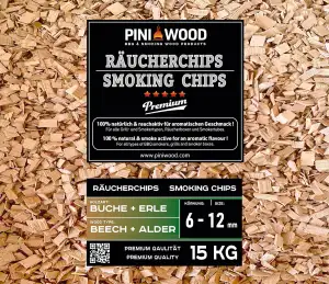 PINI 15 Kg Räucherchips Buche und Erle gemischt 6-12 mm Smoking Chips Räucherspä