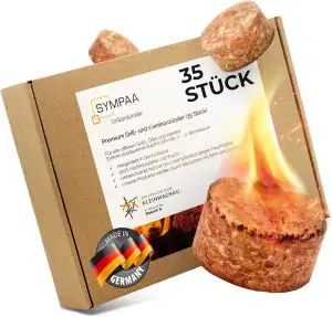 Grillanzünder mit starken 15min XXL Brenndauer | 35 Stück | Öko-Kaminanzünder aus Hartholz und Wachs | Nachhaltige Feueranzünder im Profi-Sparpack