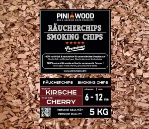 PINI 5 Kg Räucherchips Kirsche 6-12 mm Smoking Chips Räucherspäne 18 Liter
