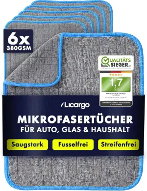 LICARGO Mikrofasertücher Auto 6er Set - fusselfrei und saugstark für Autopflege 