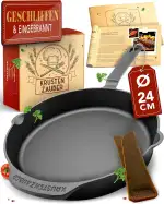 KRUSTENZAUBER Gusseisenpfanne Induktion 24cm inkl. Anleitung und Rezeptbuch - Geschliffene Pfanne Gusseisen, Eisenpfanne, Cast Iron Pan, Gusspfanne, Gusseiserne Pfanne, Gusseisen-Pfanne, Gusspfanne
