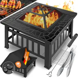 KESSER® Feuerstelle mit Grillrost & Grillzange Feuerschale 82x82x50cm, 3in1 Mult